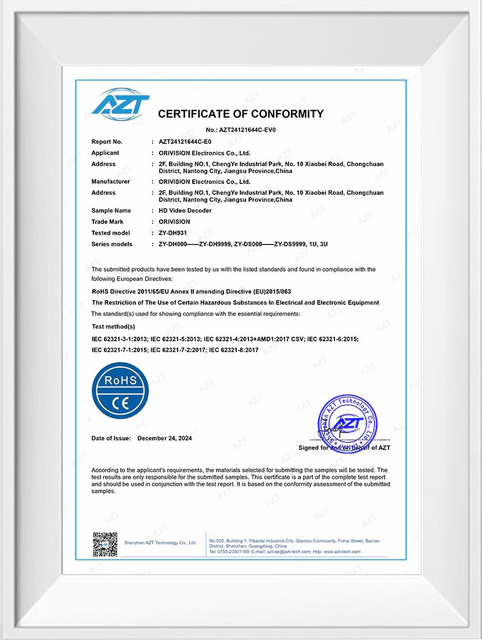 Certifica&ccedil;&atilde;o CE para codificadores de v&iacute;deo ORIVISION